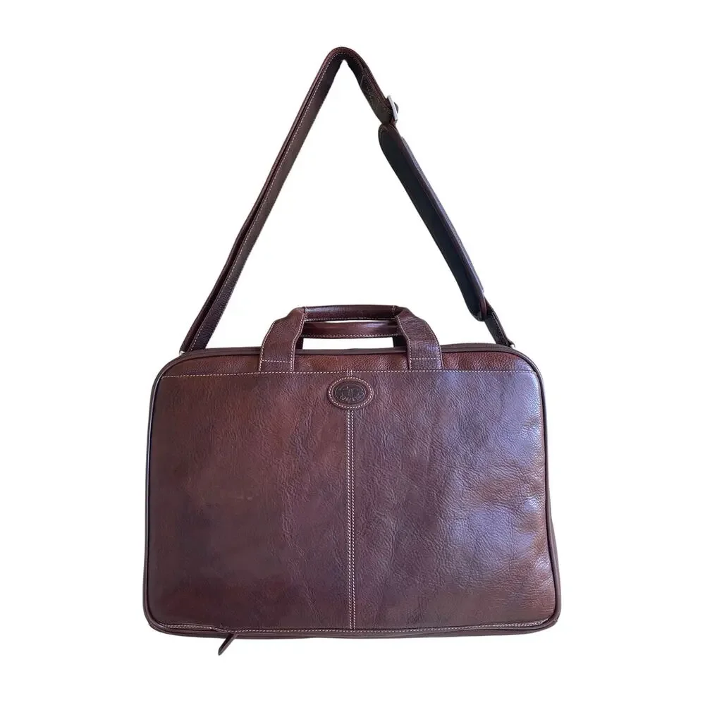 Torino Leather Portfolio Briefcase Brown Tumbled Leather Laptop Messenger Bag